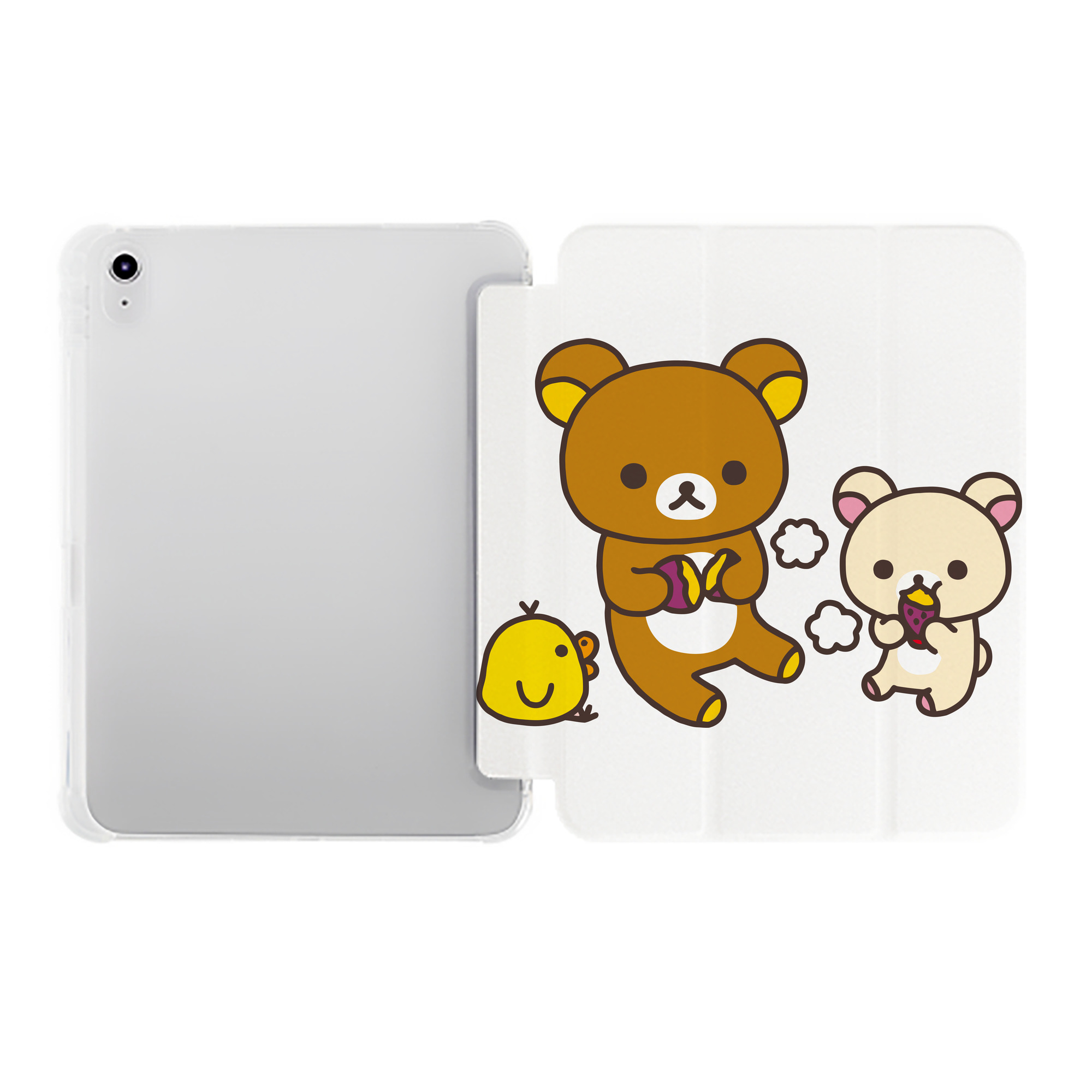 （画像用） リラックマ リラックマ キイロイトリ Rilakkuma Korilakkuma Kiiroitori IPad ケース ペン収納付き 三つ折りスタンド PUレザー×シリコン 対応機種9.5/10.5/10.9インチ